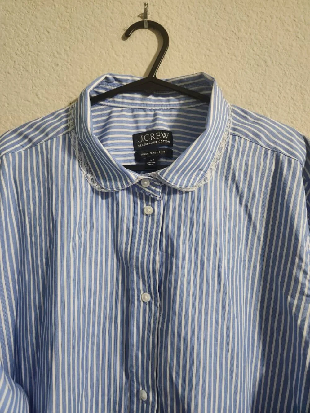 J. Crew NWOT Jules Club-Collar Shirt in Striped Cotton Poplin Bright Grotto 16T